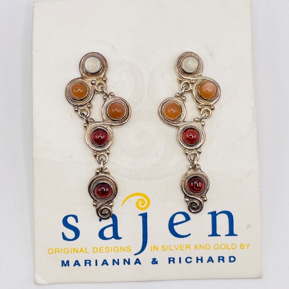 New Sajen 925 Sterling New Old Stock Gemstone Pierced Post Earrings - Picture 1 of 14
